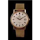 Omega Constellation Automatic heren polshorloge in gouden kast, aan gouden band, 14-krt., uurwerknummer 26384874, productiejaar 1968, kastmaat is 3… – kavel bij Veilinghuis Derksen
