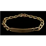 Gouden schakelarmband, 14-krt., met blanco naamplaat (gekrast), 23 cm lang, 15,9 gram – kavel bij Veilinghuis Derksen