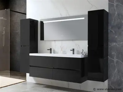 Badkamermeubel 145 cm - Hoogglans zwart – kavel bij Vlavem