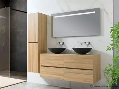 Badkamermeubel 130 cm - Licht hout decor – kavel bij Vlavem