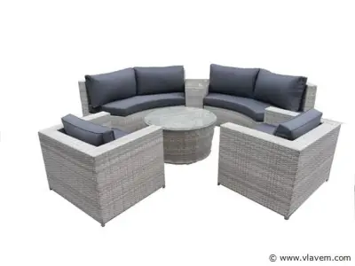 Diningset 6-delig light grey wicker – kavel bij Vlavem