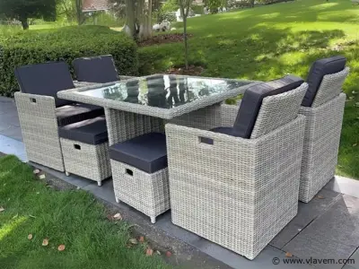 Diningset 9-delig Light grey wicker – kavel bij Vlavem