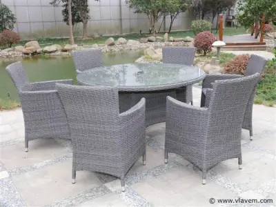 Dining set 7-delig - Grijs wicker met grijze kussens – kavel bij Vlavem