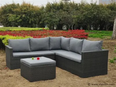 Loungeset 4-delig - hoek - Antraciet wicker – kavel bij Vlavem