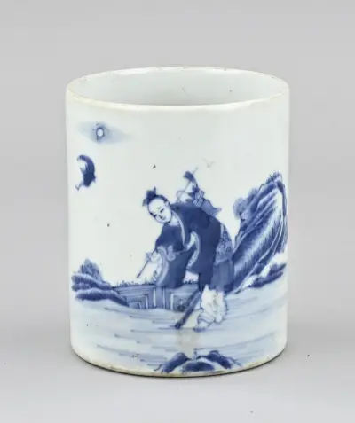 Chinese brushpot, H 12 cm – kavel bij Twents Veilinghuis