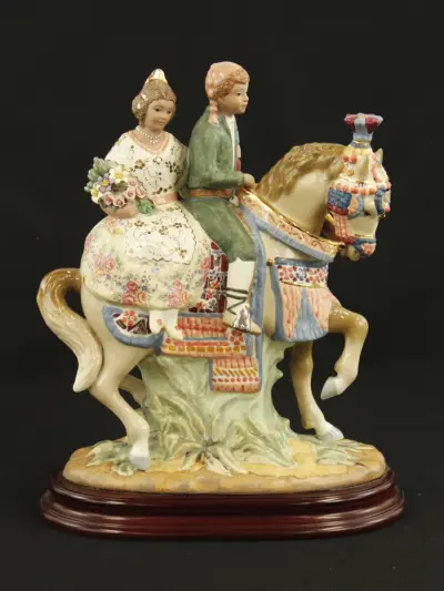 Armán (Segorbe) - 'Grupa Valenciana' porseleinen beeld Valenciaans koppel te paard - 37 cm – kavel bij De Kringwinkel, Antwerpen