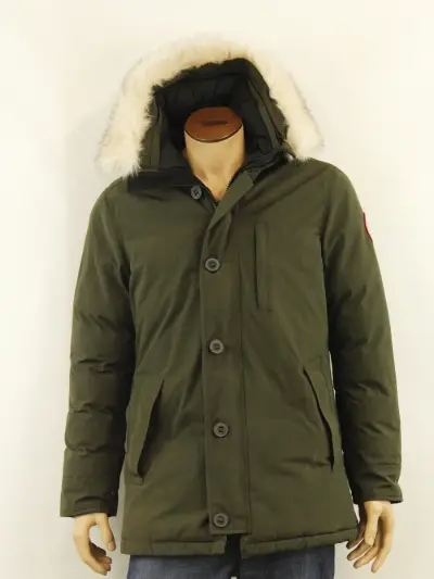 Canada Goose warme kakigroene heren winterjas met bontkraag - maat: S – kavel bij De Kringwinkel, Antwerpen