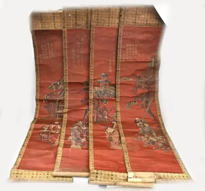 4x Chinees rol-schilderij – kavel bij Twents Veilinghuis