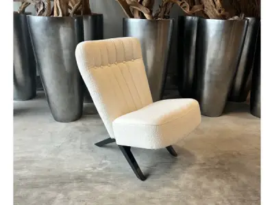 Fauteuil Denzi - Boucle - Stof - Wit - Creme – kavel bij XL Auctions