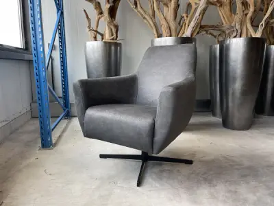 Fauteuil Arsenie (2 stuks) -Draaibaar-Microleder - Antraciet – kavel bij XL Auctions