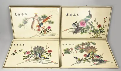 4x Chinees handwerk (zijde) – kavel bij Twents Veilinghuis