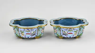 2x Cloisonné bloempot – kavel bij Twents Veilinghuis