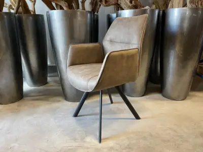 Eetkamerstoel Vigo (set van 6) microvezel stof- taupe/stone – kavel bij XL Auctions