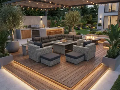 Loungeset 11-delig lichtgrijs rond wicker – kavel bij XL Auctions