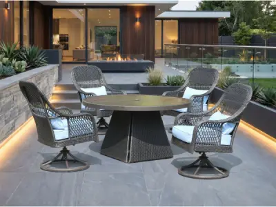 REDONDA | 5-delig | Antraciet wicker + Blauwe kussens – kavel bij XL Auctions
