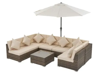 Loungeset met 2 hoekbanken - Bruin wicker – kavel bij XL Auctions