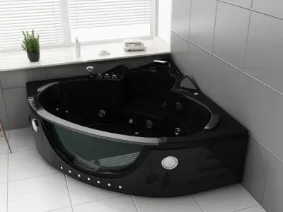 Whirlpool Massagebad - Zwart - Hoekbad - 152x152x62cm – kavel bij XL Auctions