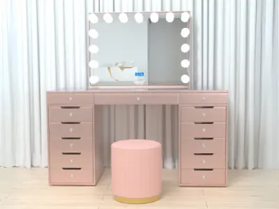 Luxe kaptafel met verlichting - Roze - Incl. poef – kavel bij XL Auctions