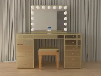 Luxe kaptafel met verlichting - Goudkleurig - Incl. krukje – kavel bij XL Auctions