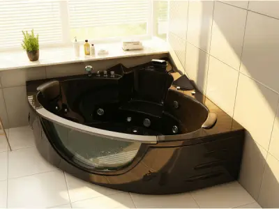 Whirlpool Massagebad - Zwart - Hoekbad - 152x152x62cm – kavel bij XL Auctions