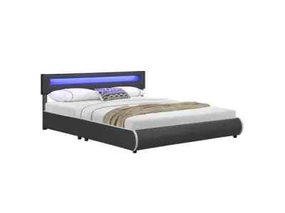 Gestoffeerd Bed - 180 x 200 cm - Grijs - LED Verlichting – kavel bij XL Auctions