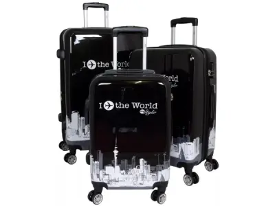 Design Kofferset 3-teilig - Fly the World Black – kavel bij XL Auctions