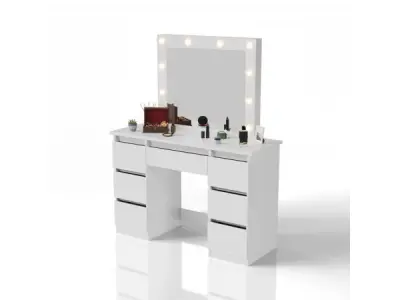 Kaptafel / Schminktafel Talea - Incl. Spiegel en LED - Wit – kavel bij XL Auctions