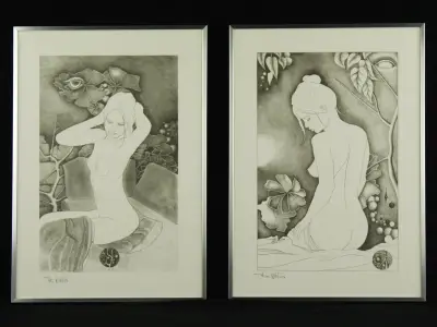 Pierre Dewinter (1935–2013) – Tweeluik litho's vrouwelijke naakt – kavel bij De Kringwinkel, Antwerpen