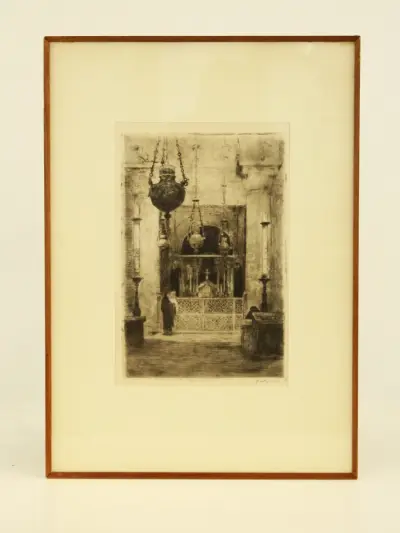 Walter Vaes (1882–1958) ets – De zilveren lampen van San Marco – kavel bij De Kringwinkel, Antwerpen