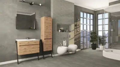 85cm badkamermeubelset - Karkalec wit + Kolomkast – kavel bij Auctim, Bornem