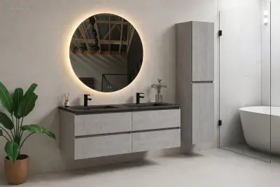 (2x) 120cm badkamermeubelset - Kleur: Beton grijs – kavel bij Auctim, Bornem