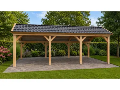 Douglas kapschuur met dakpanplaten - 280x900x290cm – kavel bij XL Auctions