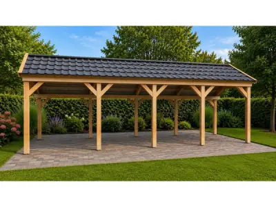 Douglas kapschuur met dakpanplaten - 280x1500x290cm – kavel bij XL Auctions