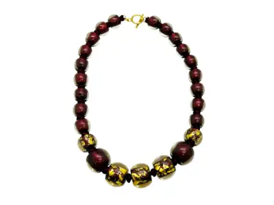 Handgemaakt Collier met Muranoglas Stijl Bladgoud Accenten – kavel bij XL Auctions