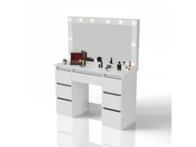 Kaptafel / Schminktafel Lilia - Incl. LED en Lades - Wit – kavel bij XL Auctions