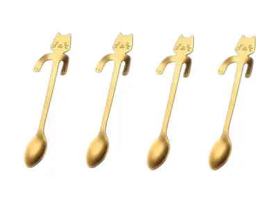 Set van theelepels - goud - katten design - rvs – kavel bij XL Auctions