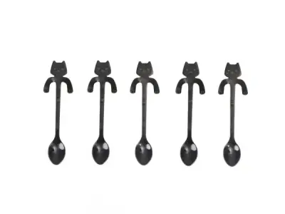Set van theelepels - zwart - katten design - rvs – kavel bij XL Auctions