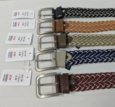 5x Heren riemen, elastisch en gevlochten, diverse kleuren, 85 cm – kavel bij Onlineveilingmeester