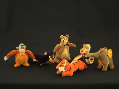 The Jungle Book – 6 pluchen figuren – Japan, 1966 – kavel bij De Kringwinkel, Antwerpen