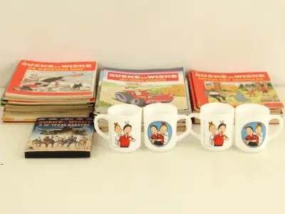 Suske & Wiske/Jerom strips, DVD en 4 mokken – kavel bij De Kringwinkel, Antwerpen