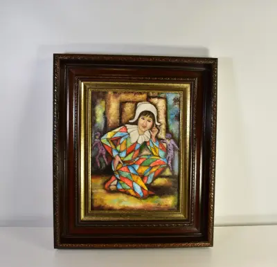 Gesigneerd schilderij van harlekijn – J. Peeters – 1988 – kavel bij De Kringwinkel, Turnhout