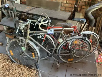 Twee fietsen, bestaande uit een herenfiets met spatborden en bagagedrager, en een racefiets met racestuur – kavel bij Appelboom