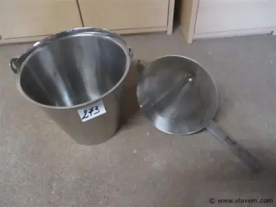 inox emmer en zeef – kavel bij Vlavem