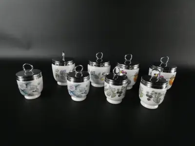 Set Vintage Royal Worcester Egg Coddlers – Model 'King Size' (Woodland Patroon) – kavel bij De Kringwinkel, Heverlee