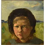 David de la Mar – Larens meisje met bontmuts olie op doek37 x 35 cmges – kavel bij Zuydwal Veilingen