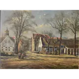 André Balyon (1951) en Serge BalyonAteliercafé Mauve met een vol terras, Het Bonte Paard en Johanneskerk aan de Naarderstraat in Laren nholie op do… – kavel bij Zuydwal Veilingen