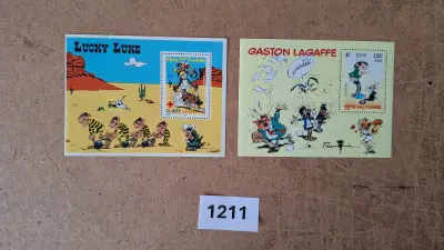 Set Lucky Luke & Guust Flater: Twee geïllustreerde kaarten met postzegels – kavel bij Goeiendeal