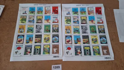 Postzegelvellen Hergé Kuifje (2 stuks) – kavel bij Goeiendeal