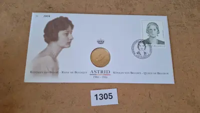 Eerstedagenvelop Koningin Astrid met herdenkingsmunt – kavel bij Goeiendeal