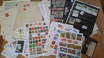 Verzameling postzegels op insteekbladen en losse bladen, diverse landen en thema's – kavel bij Goeiendeal